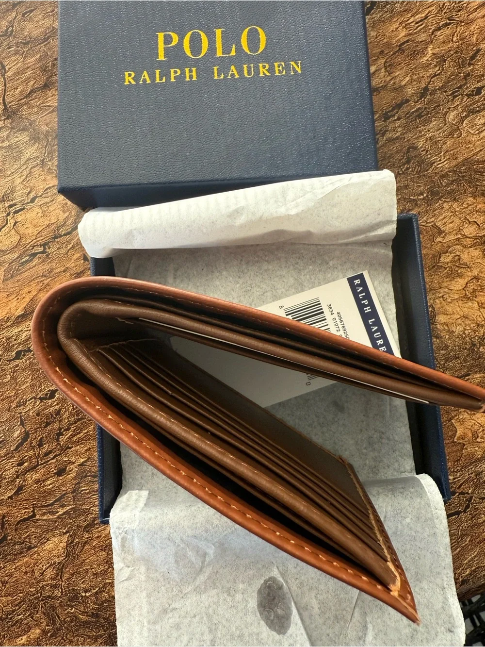 Ralph Lauren Brown Embossed Polo Leather Bifold Wallet